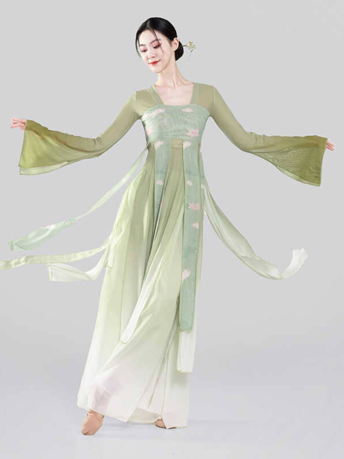 Classical dance clothing lotus dresses, gauze gauze female elegant fairy practice service Chinese dance Han Tang dance performance