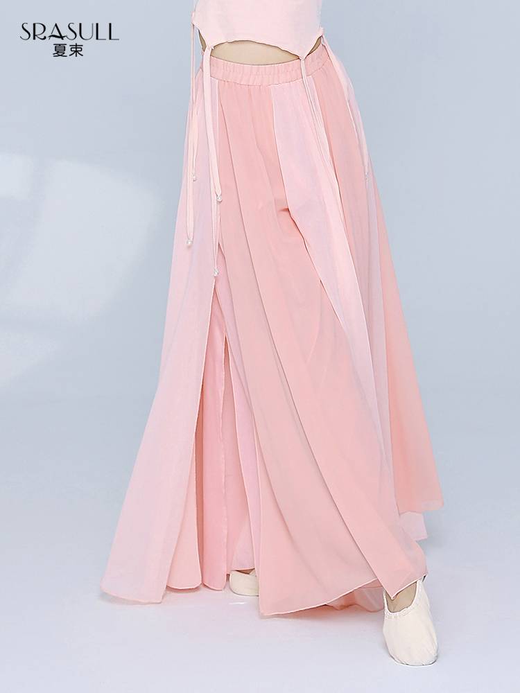 Xia Shu Classical Dance Skirt Pants Female National Dance Gradm -changing double layer of elegant performance clothes pants skirt loose dance wide -leg pants