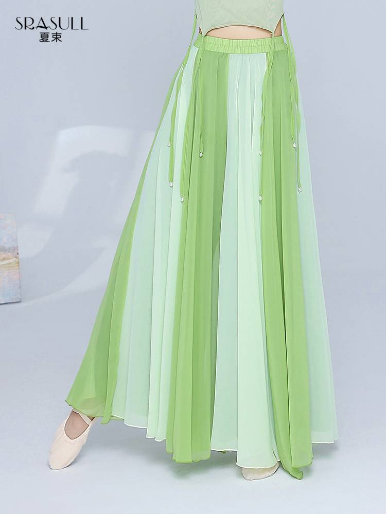 Xia Shu Classical Dance Skirt Pants Female National Dance Gradm -changing double layer of elegant performance clothes pants skirt loose dance wide -leg pants