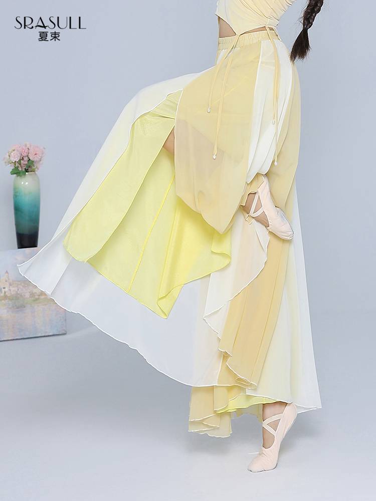 Xia Shu Classical Dance Skirt Pants Female National Dance Gradm -changing double layer of elegant performance clothes pants skirt loose dance wide -leg pants