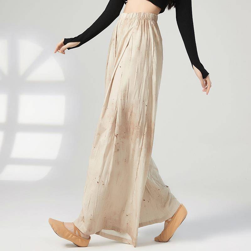 Classical dance loose, elegant printed wide -leg pants new dance clothes, pants, modern dance girl, national style practice pants