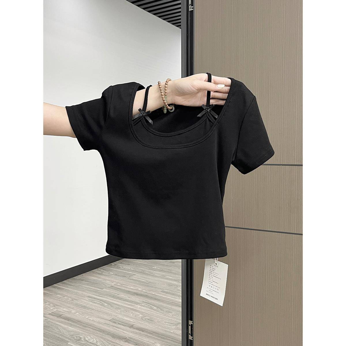 Dance practice service female summer modern dance short -sleeved shirt fake two dance special Chinese classical dance -shaped clothes