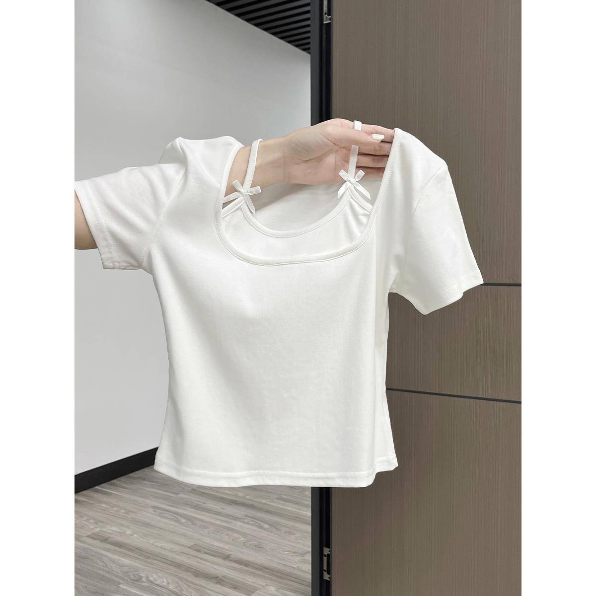 Dance practice service female summer modern dance short -sleeved shirt fake two dance special Chinese classical dance -shaped clothes
