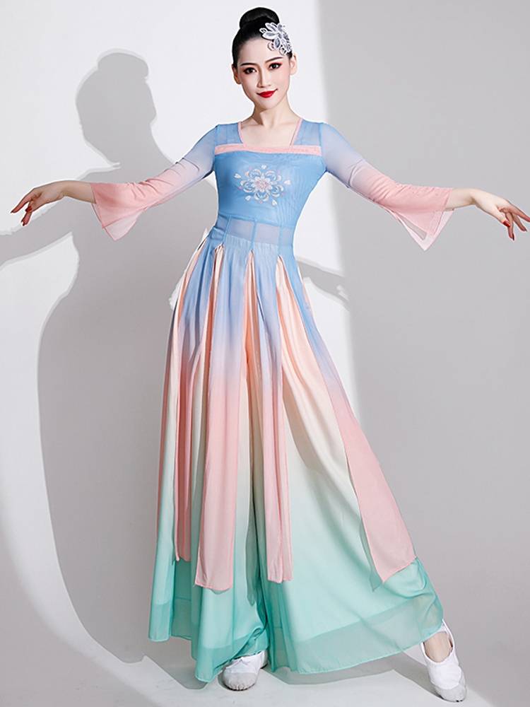 The new new style of Han and Tang classical dance performance clothing women's elegant gradient gauze suit Chinese style dance clothing training