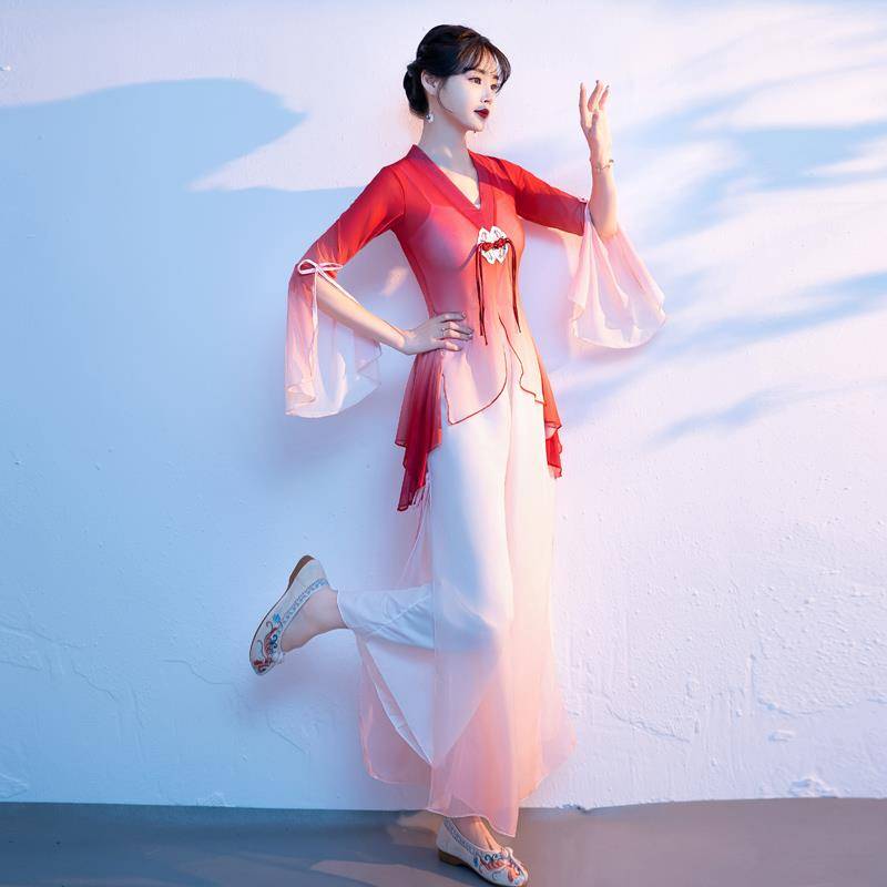 Classical dance umbrella dance dance dance dance Chinese dance performance clothing embroidered national style clothes practice clothes short set