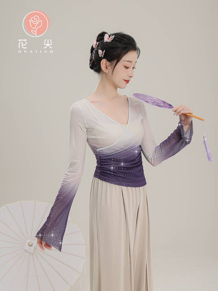 Huajian classical dance gradient hot drilling rhyme Chinese dance clothing modern dance exercises