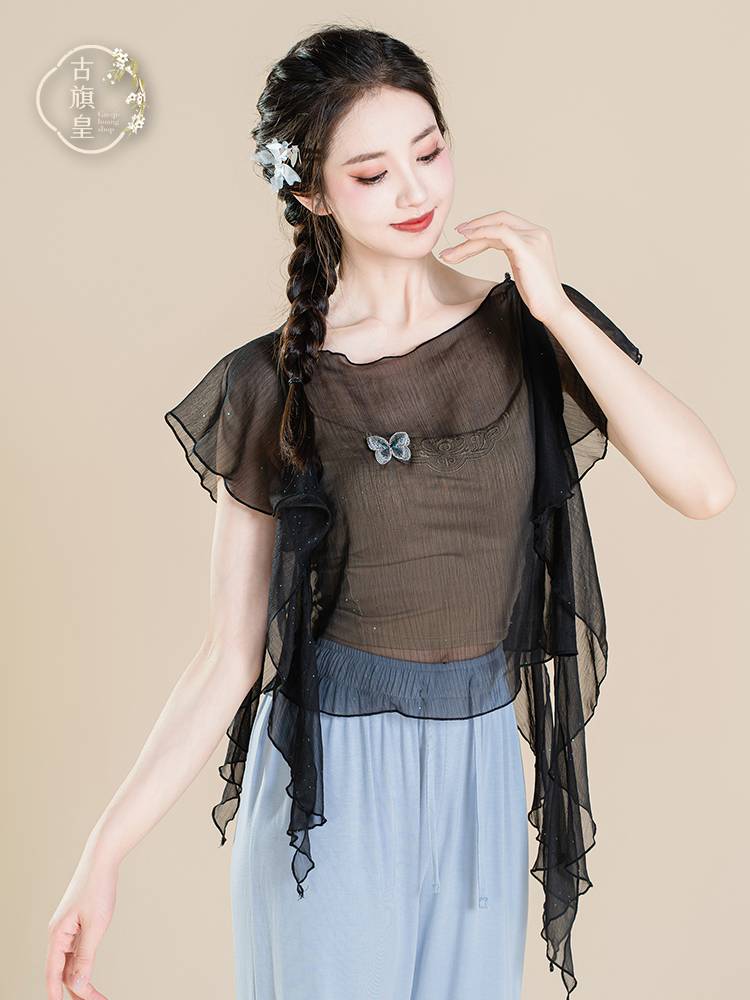 Ancient Banner Classical Dance Clothing Fairy Fairy Chiffon Speaking Chinese Style Performance Character Character Getting Clothing Top