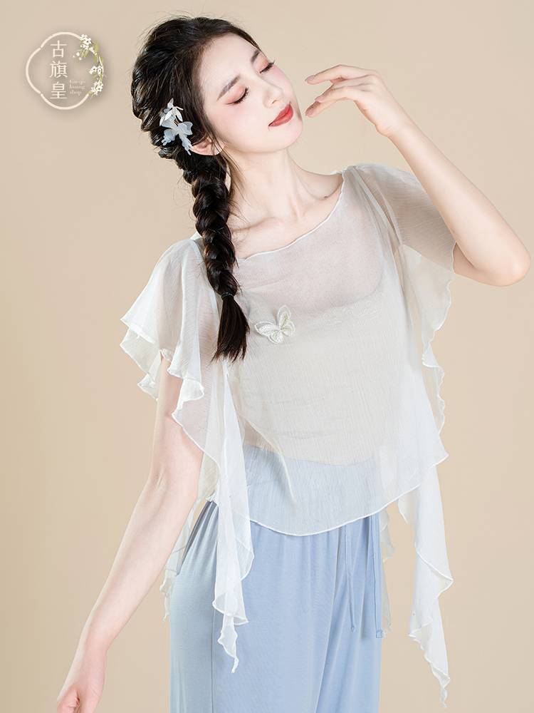 Ancient Banner Classical Dance Clothing Fairy Fairy Chiffon Speaking Chinese Style Performance Character Character Getting Clothing Top
