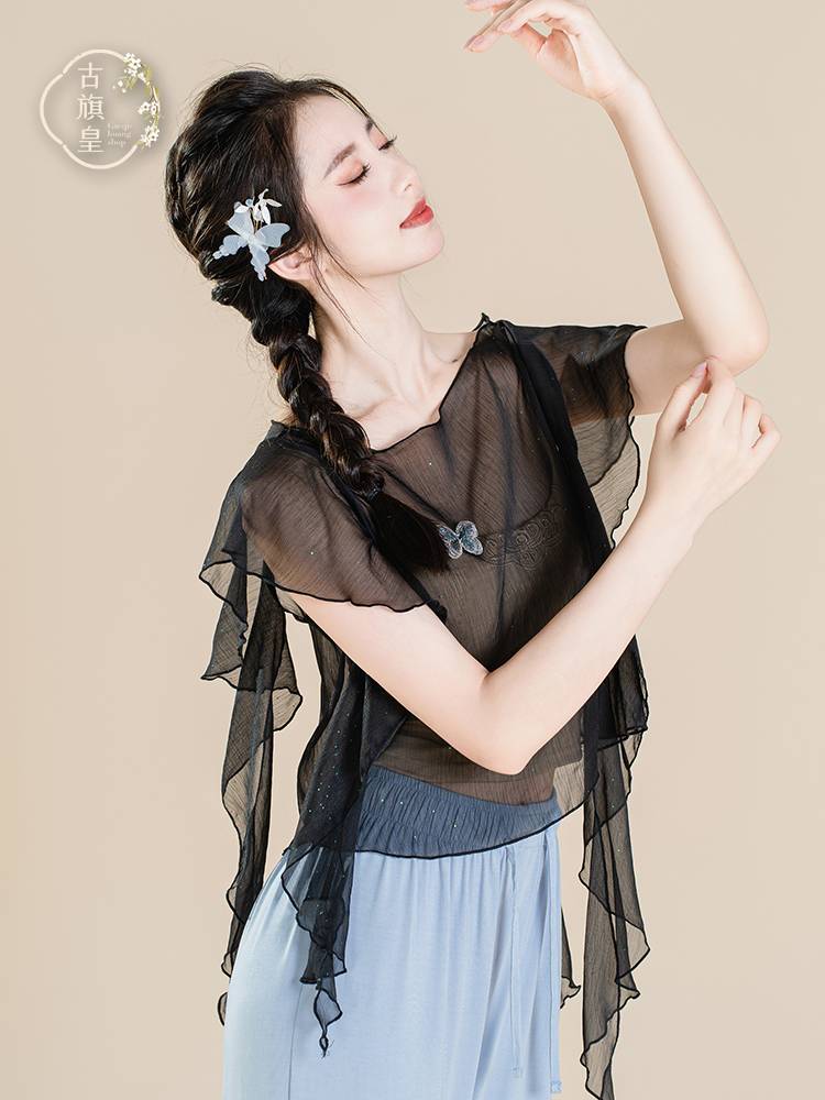 Ancient Banner Classical Dance Clothing Fairy Fairy Chiffon Speaking Chinese Style Performance Character Character Getting Clothing Top