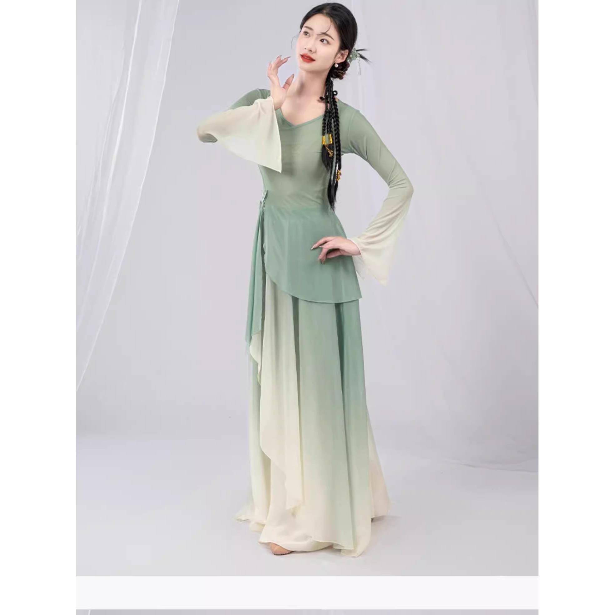 Classical dance elegant practice service elastic mesh gauze gradient butterfly top body rhyme service Chinese dance dance service performance service