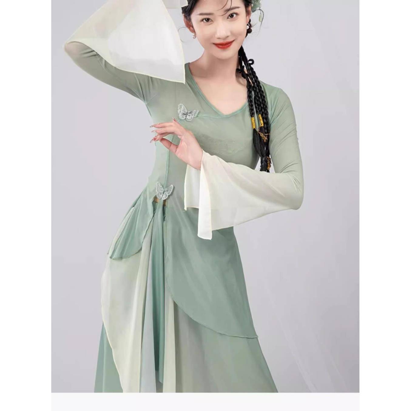 Classical dance elegant practice service elastic mesh gauze gradient butterfly top body rhyme service Chinese dance dance service performance service