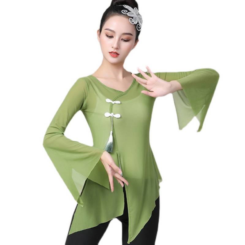 Classical dance body rhyme vector horn sleeve Chinese style dance chiffon wide -leg pants female national style square dance set