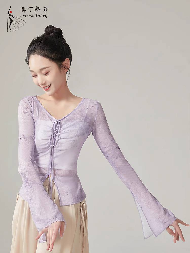 Classical dance clothing fairy girl elegant long sleeve yarn modern dance clothing practice clothes suit suit jacket top