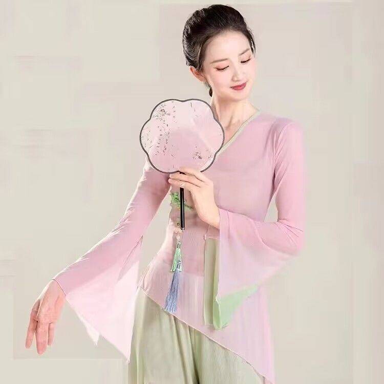 The new top jacket is elegant, rhyme gauze, practice service, Chinese dance nation performance set Classical dance dance clothing summer