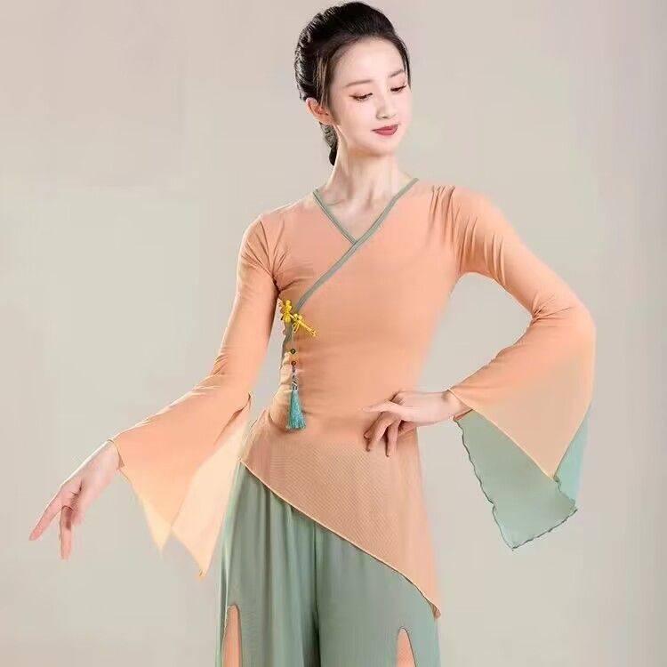 The new top jacket is elegant, rhyme gauze, practice service, Chinese dance nation performance set Classical dance dance clothing summer