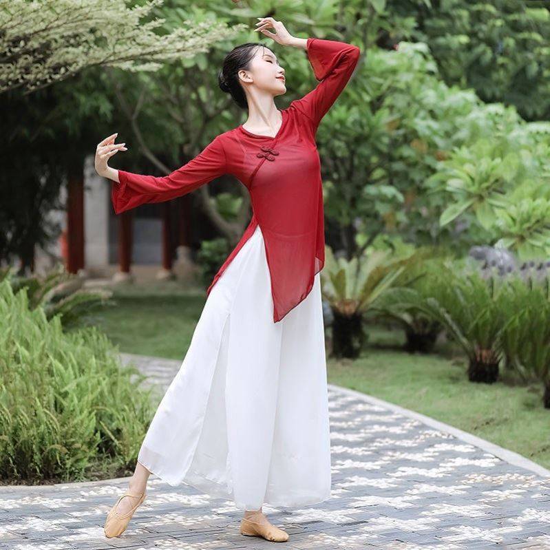 Chao product Chinese dance nation classical dance practice service female adult rhyme yarn ya net gauze wide jacket wide -leg pants