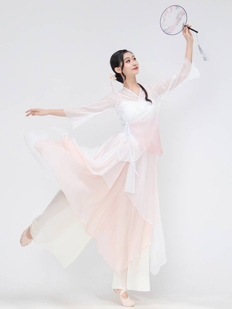 Classical dancing female elegant set Chinese dance gradient ancient style gauze coat practice service national style performance service dance clothing