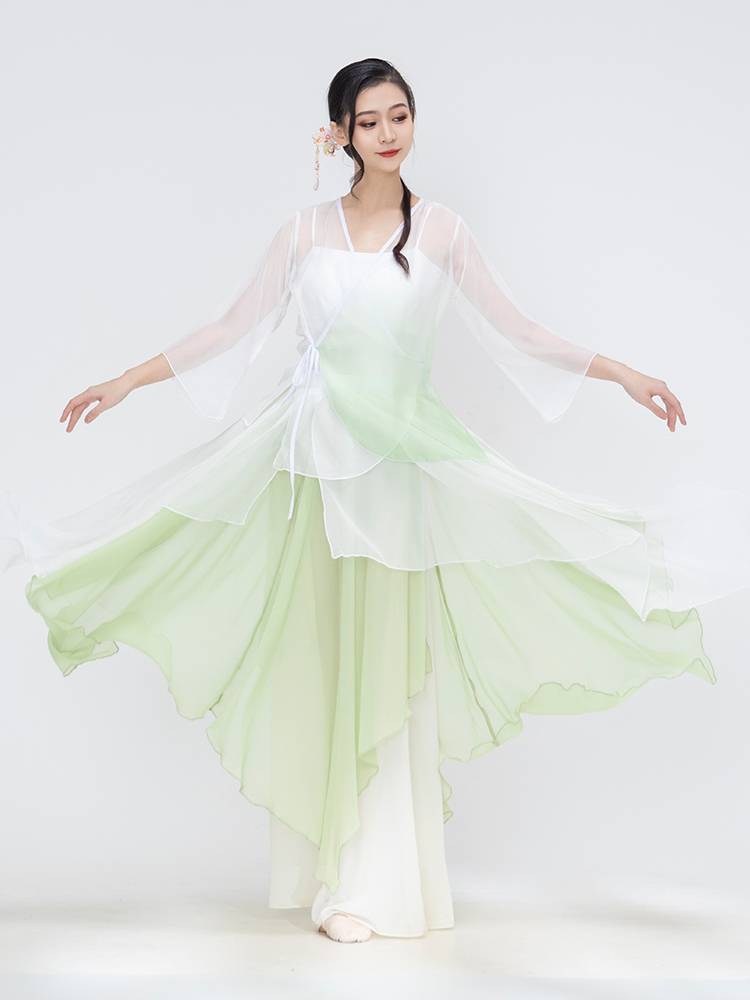 Classical dancing female elegant set Chinese dance gradient ancient style gauze coat practice service national style performance service dance clothing