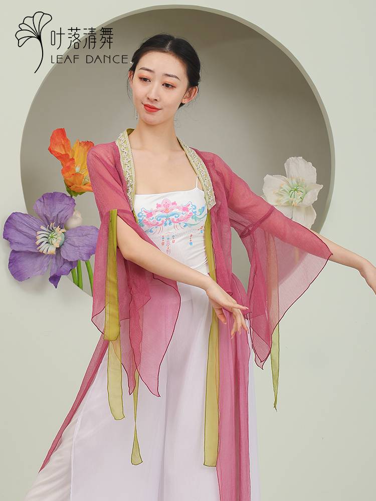 Ye Luo Qing dance classical dance elegant ancient style gauze pearl pearl contrasting cardigan slim body rhyme Chinese dance clothing