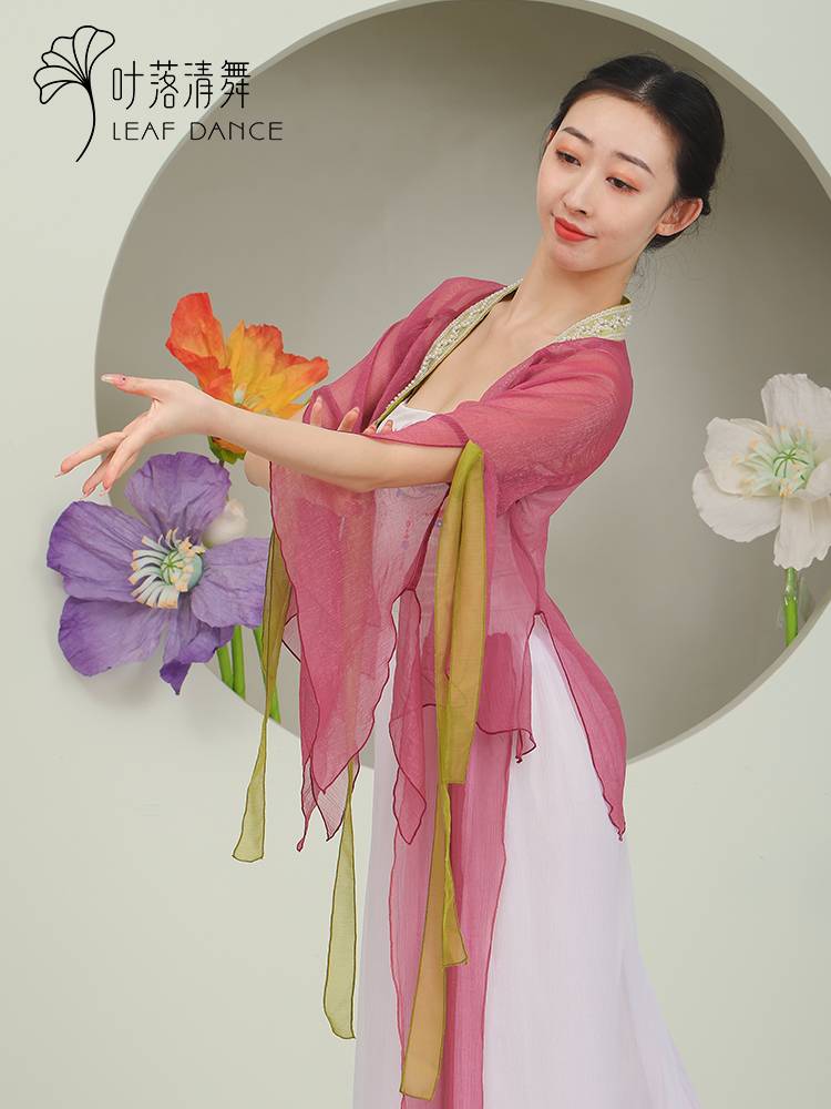 Ye Luo Qing dance classical dance elegant ancient style gauze pearl pearl contrasting cardigan slim body rhyme Chinese dance clothing