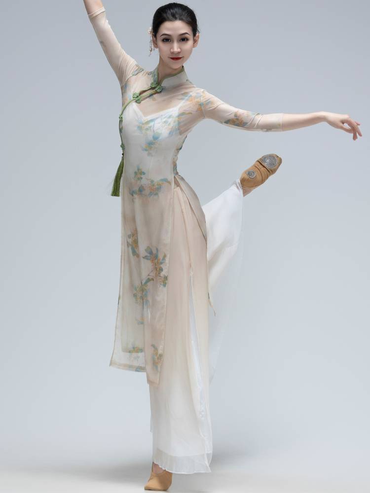 The new cheongsam dance service female elastic Chinese dance classical dance exercises adult performance clothing dance performance clothing