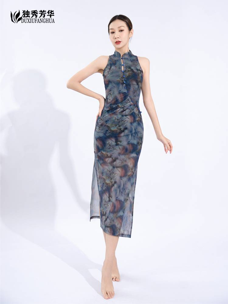 2024 new retro Chinese style jazz dance clothing improves cheongsam sleeveless sexy repairs performance service female adults