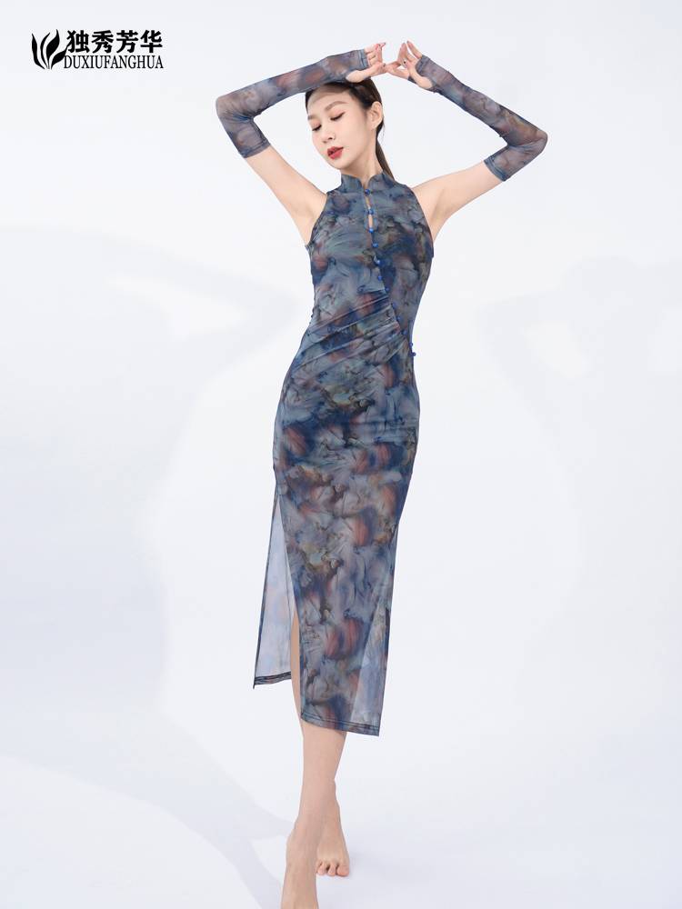 2024 new retro Chinese style jazz dance clothing improves cheongsam sleeveless sexy repairs performance service female adults