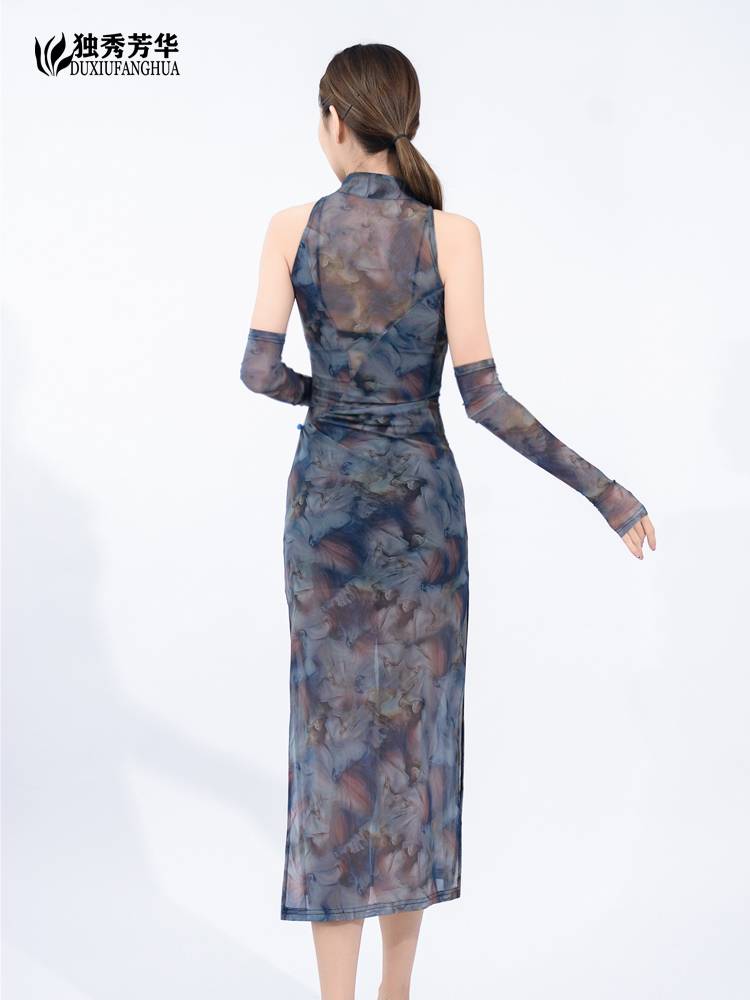2024 new retro Chinese style jazz dance clothing improves cheongsam sleeveless sexy repairs performance service female adults
