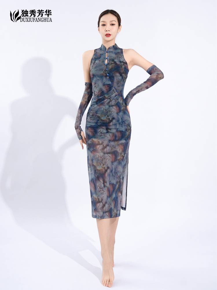 2024 new retro Chinese style jazz dance clothing improves cheongsam sleeveless sexy repairs performance service female adults