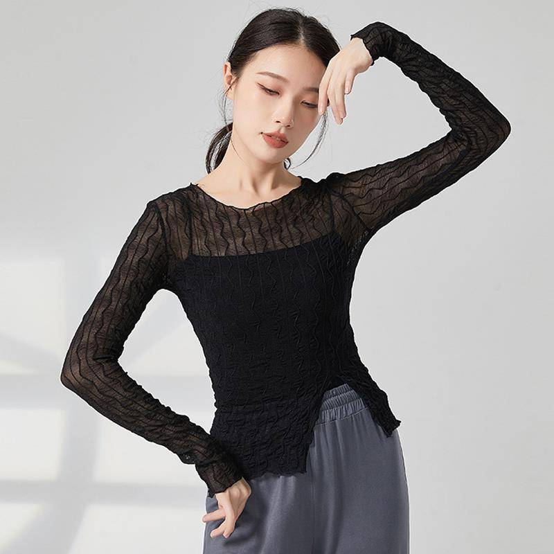 Classical dance yarn clothing sexy lace slim -sleeved long -sleeved female net gauze dance top modern dance exercise dance dancing clothing