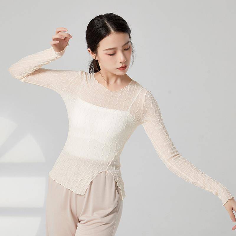 Classical dance yarn clothing sexy lace slim -sleeved long -sleeved female net gauze dance top modern dance exercise dance dancing clothing