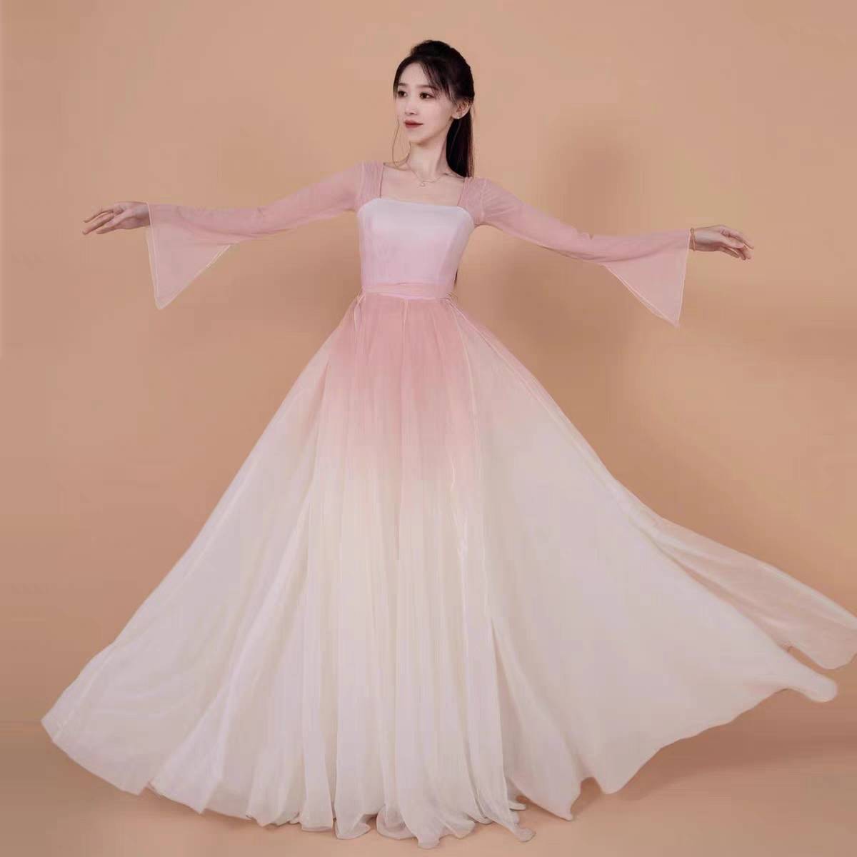 Lu Xing's same rose classical dance performance service female big skirts, elegant Chinese dance gauze skirt fan dance clothing