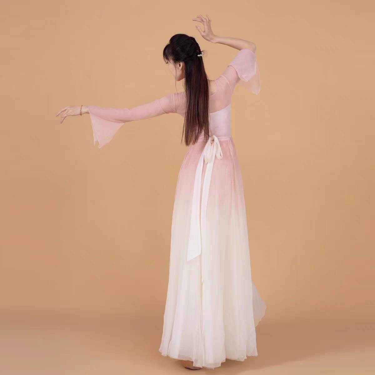 Lu Xing's same rose classical dance performance service female big skirts, elegant Chinese dance gauze skirt fan dance clothing