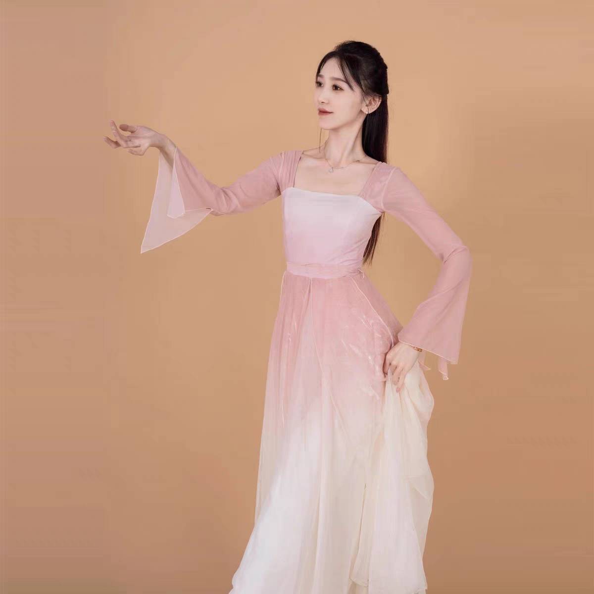 Lu Xing's same rose classical dance performance service female big skirts, elegant Chinese dance gauze skirt fan dance clothing