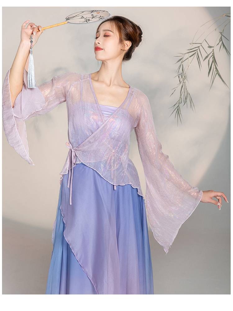 Classical dance clothing elegant female gauze slimming Chinese style super immortal fan dance clothing ancient style art test skirt pants set