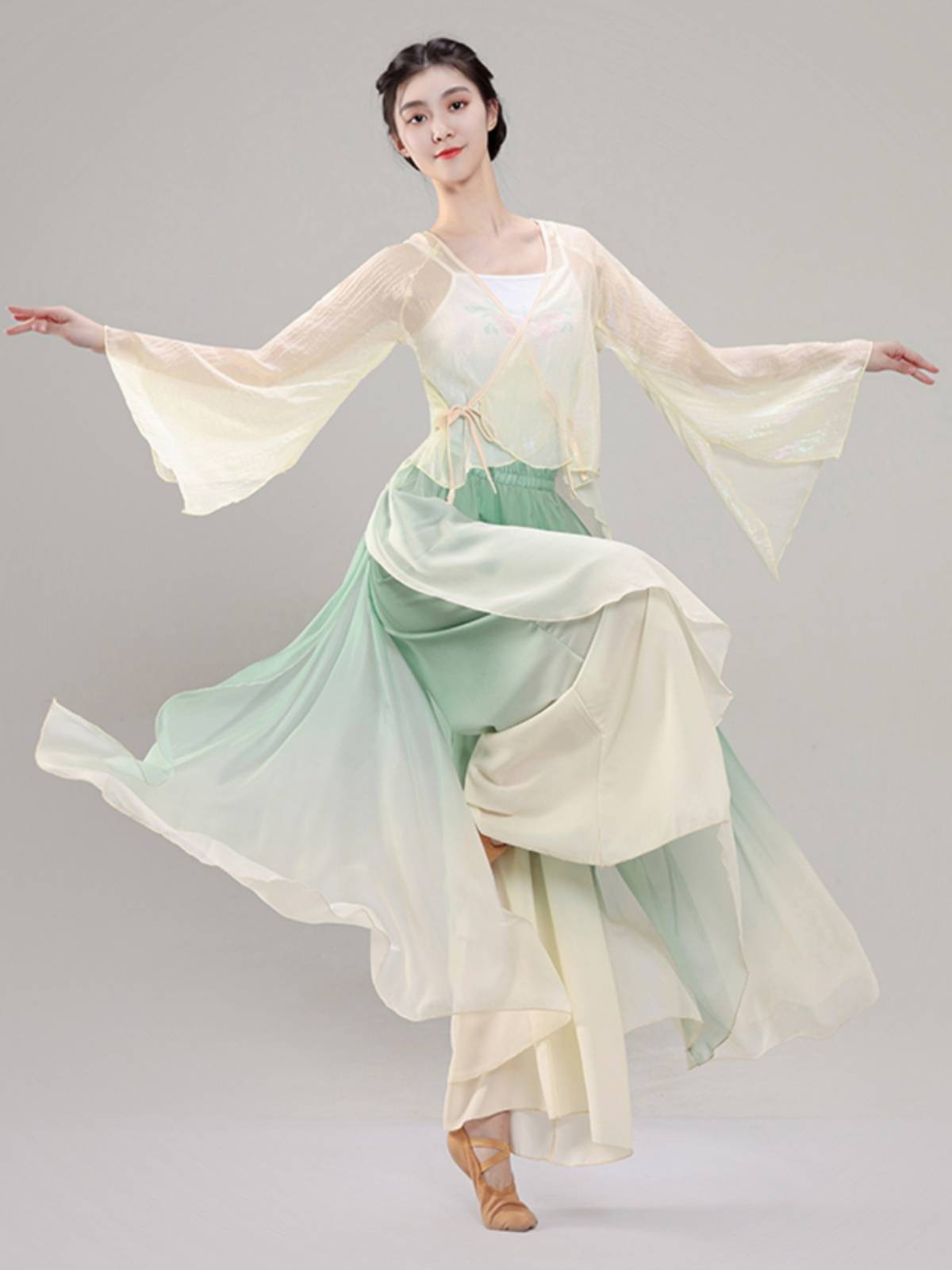 Classical dance clothing elegant female gauze slimming Chinese style super immortal fan dance clothing ancient style art test skirt pants set