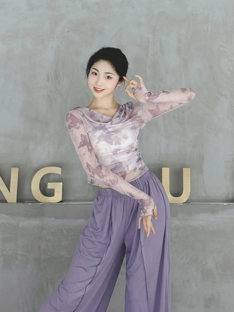 Modern dance net gauze top 2024 new dance clothing summer ink and ink blooming butterfly gauze dress classical dance exercise