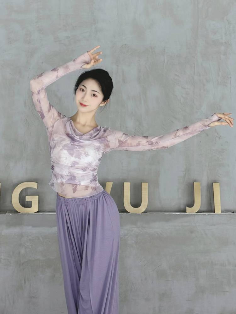 Modern dance net gauze top 2024 new dance clothing summer ink and ink blooming butterfly gauze dress classical dance exercise
