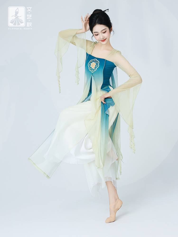 Summer new classical dance clothing elegant female Chinese dance yarn dress improved skirt Hanfu Tang Feng practice performance service