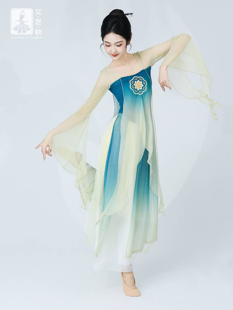 Summer new classical dance clothing elegant female Chinese dance yarn dress improved skirt Hanfu Tang Feng practice performance service