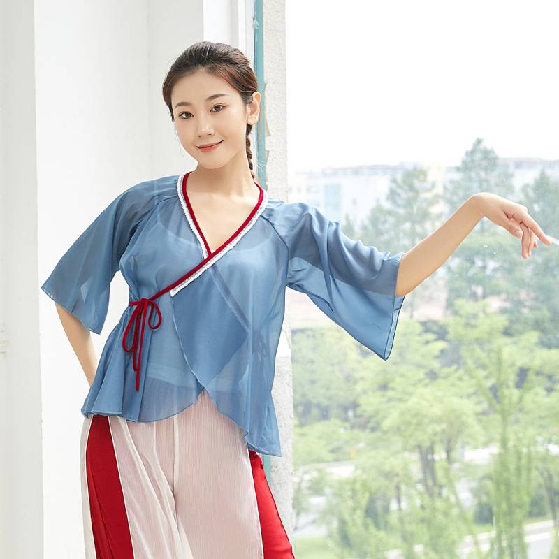 Do not retreat to  classical dance yarn clothing body rhyme training clothes jacket cardigan handmade beaded Chinese dance service