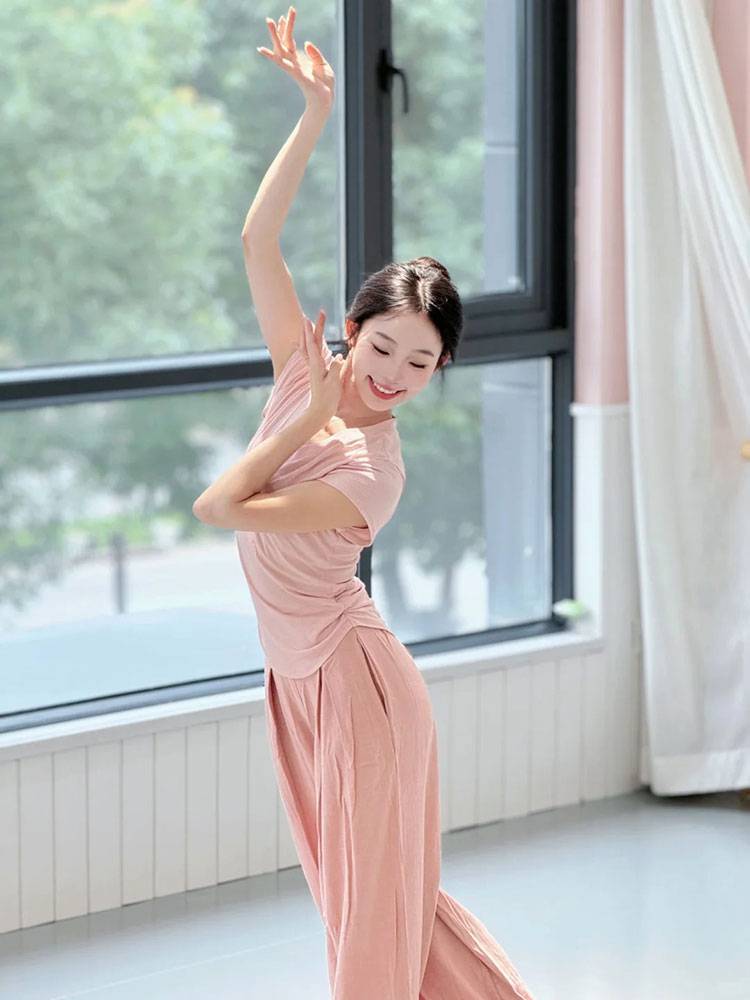 Modern dance clothing female summer short -sleeved body exercises, fashion, fashion V -neck, thin Chinese classical dance base training clothing