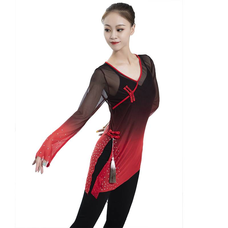 Classical dance exercise girl dance clothing performance clothes top Chinese dance body rhyme national dance gauze gauze elegant