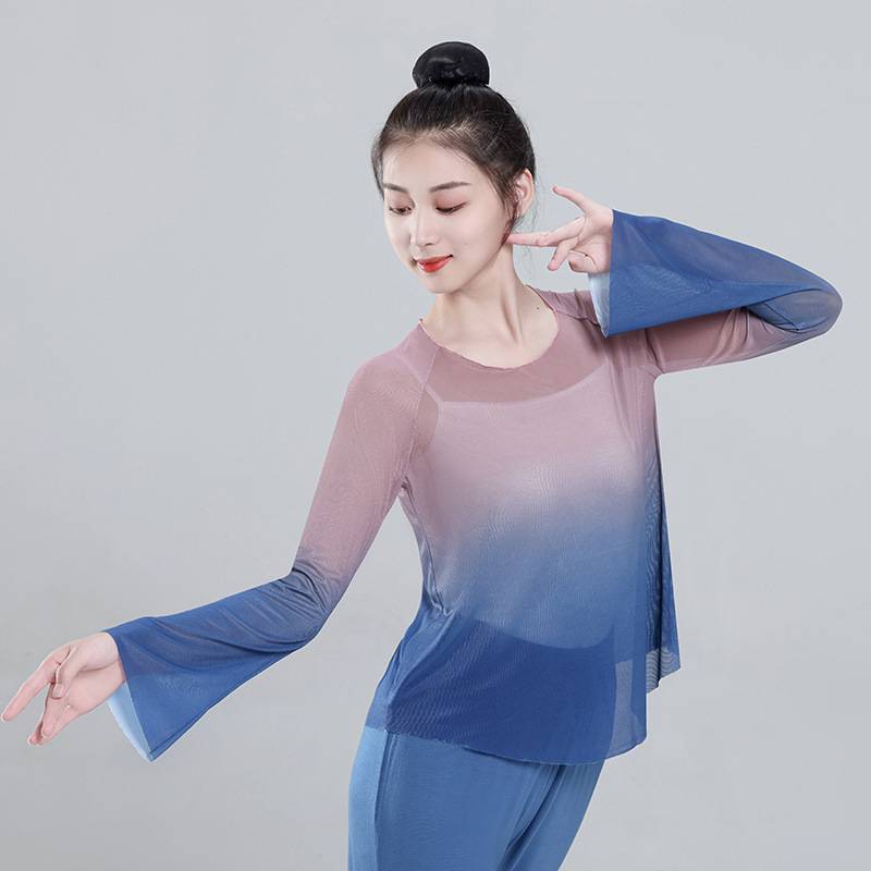 New classical dance clothing shirt, elegant fairy dance dance body rhyme gauze gradient color practice skills test girl performance clothing