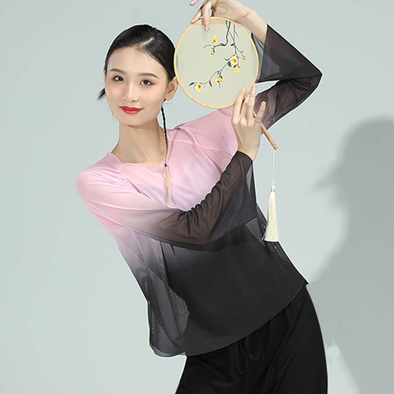New classical dance clothing shirt, elegant fairy dance dance body rhyme gauze gradient color practice skills test girl performance clothing