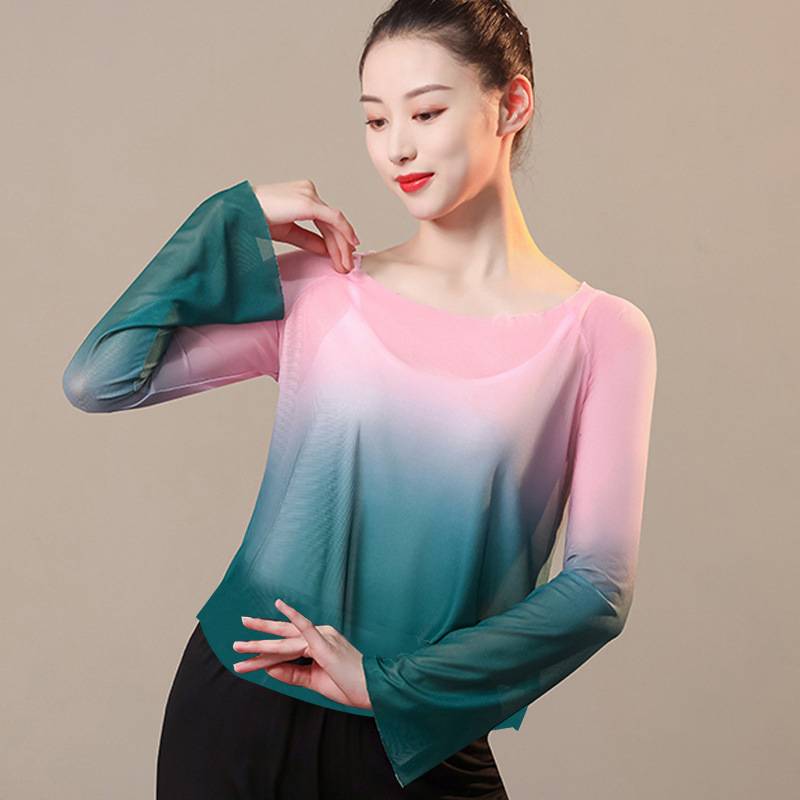 New classical dance clothing shirt, elegant fairy dance dance body rhyme gauze gradient color practice skills test girl performance clothing