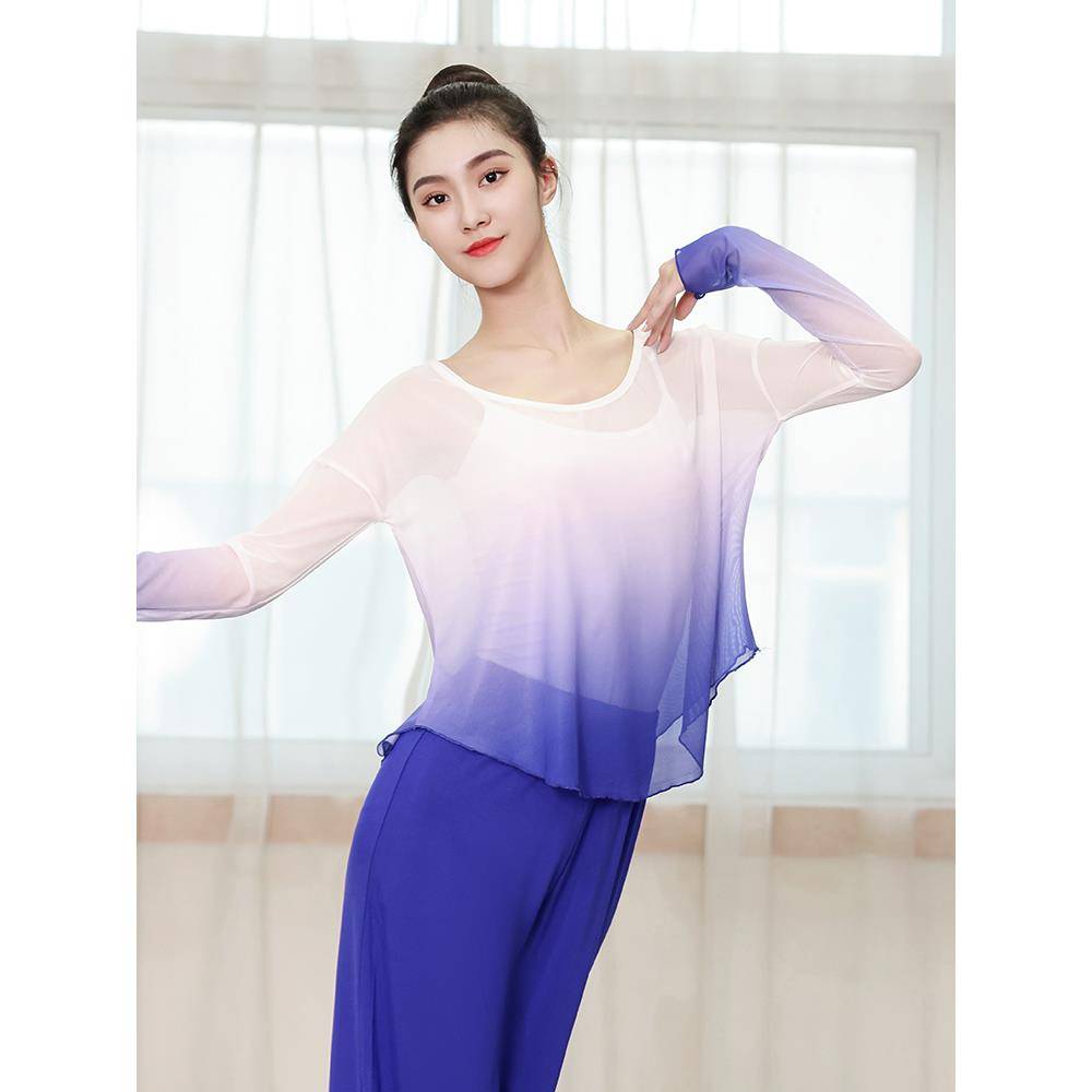 Classical Dance Gradm mesh long -sleeved Chinese dance exercise service women's top student modern dance service body rhyme dance service