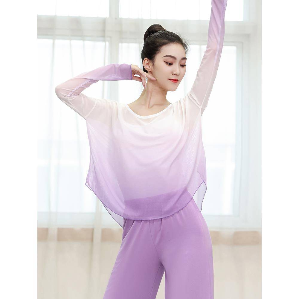 Classical Dance Gradm mesh long -sleeved Chinese dance exercise service women's top student modern dance service body rhyme dance service