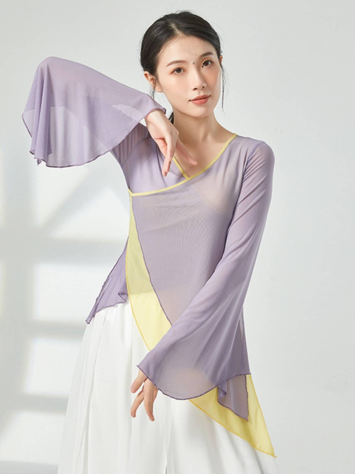 Classical dance yarn clothing fairy -qi shirt female practice service contrasting color elegant dance performance service Chinese dance dance performance service
