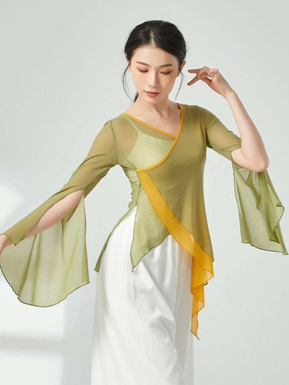 Classical dance yarn clothing fairy -qi shirt female practice service contrasting color elegant dance performance service Chinese dance dance performance service